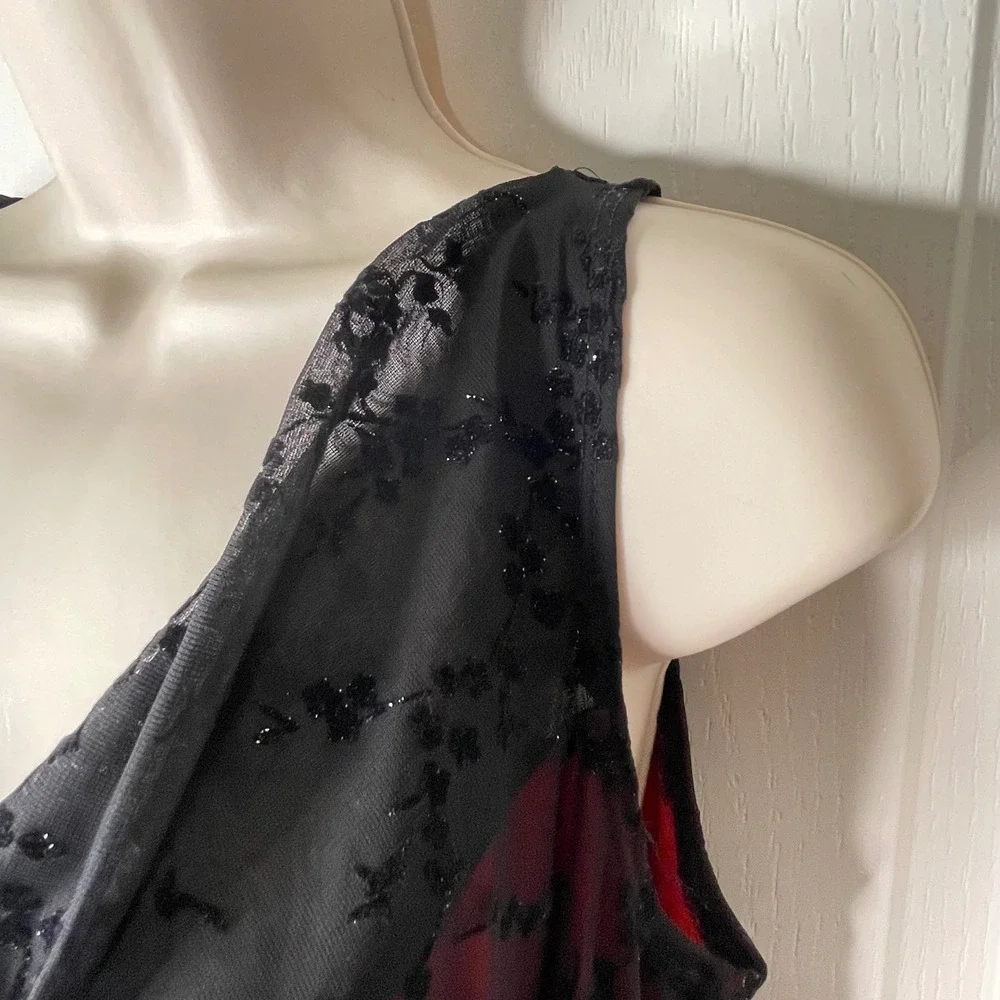 VTG Rocket Candy Dress 1X Black Sheer Overlay Whimsigoth y2k Cowl Neck Sparkle‎